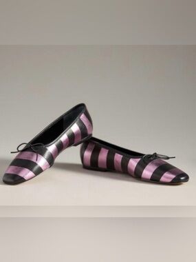 Anthropologie Maeve Square Toe Ballet Flats Pink Black Slip On Shoes Size 7 New